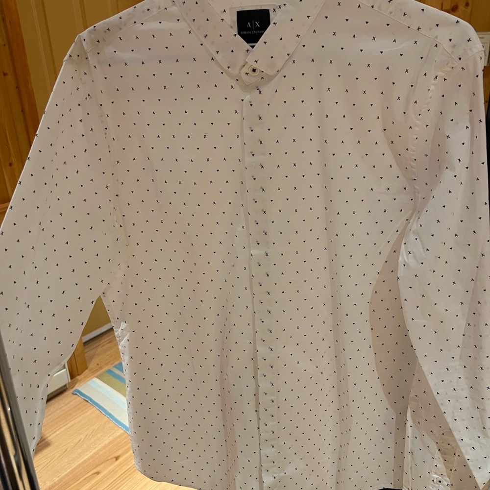 Armani Exchange Men's White Shirt with Black Pattern